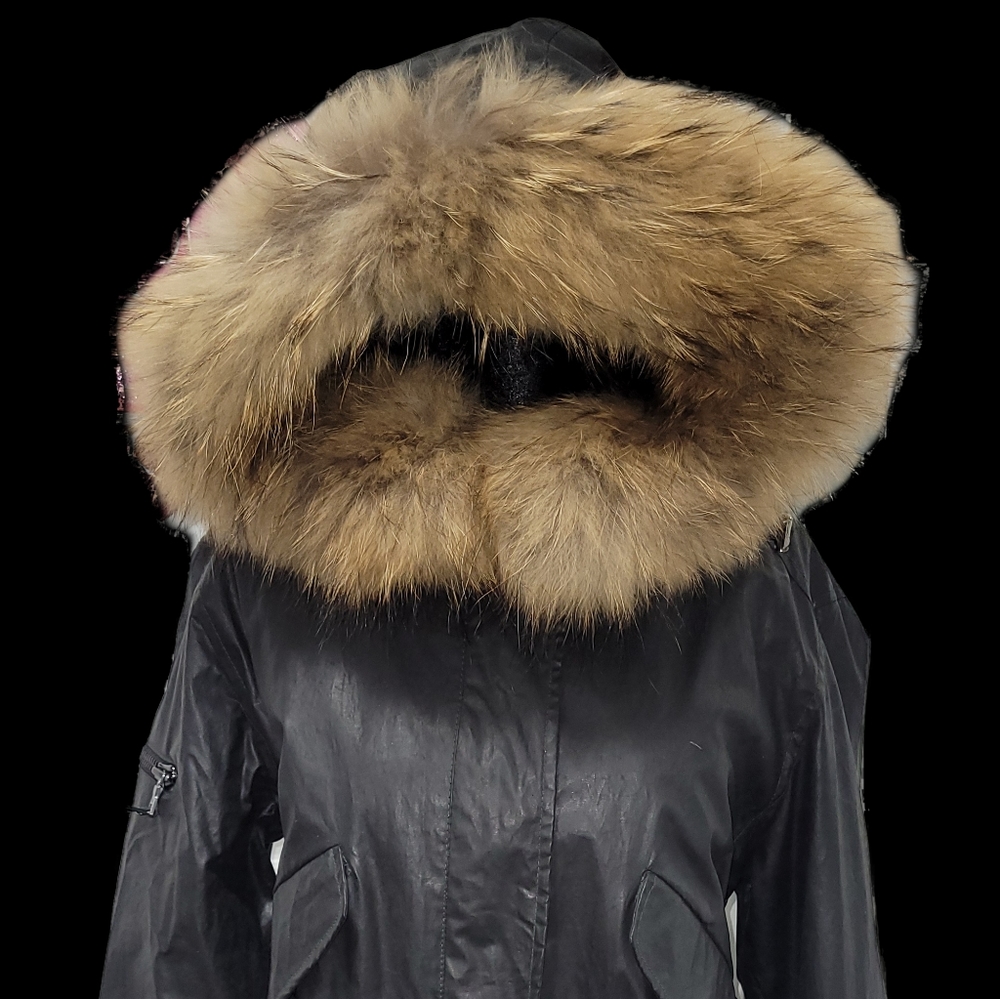 SAM. New York Black Aviator Military Style Jack Real Raccoon Hood